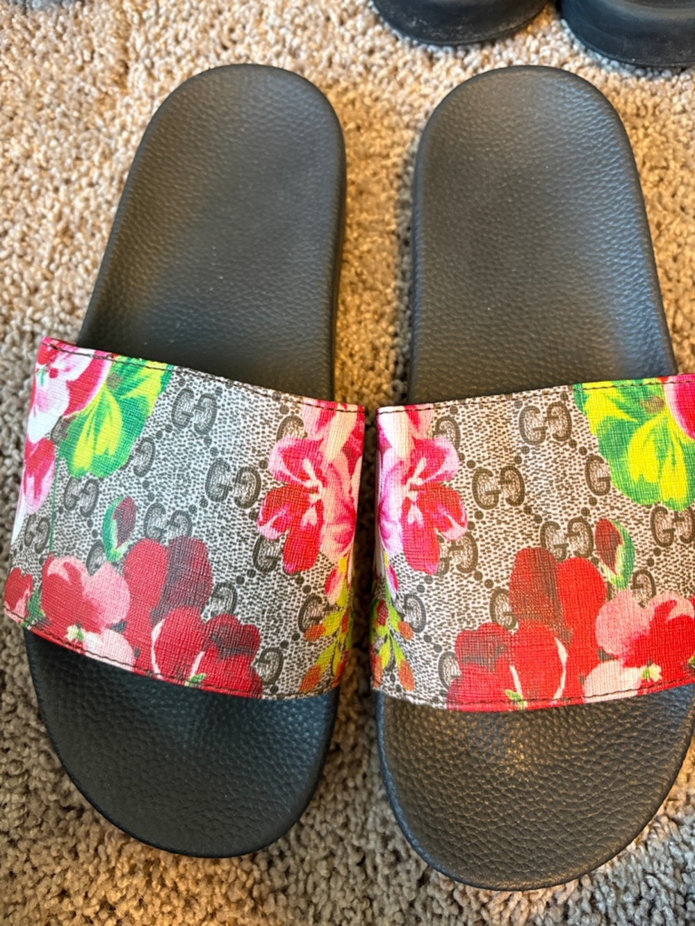 Floral Print Slide Sandals - Black/Floral